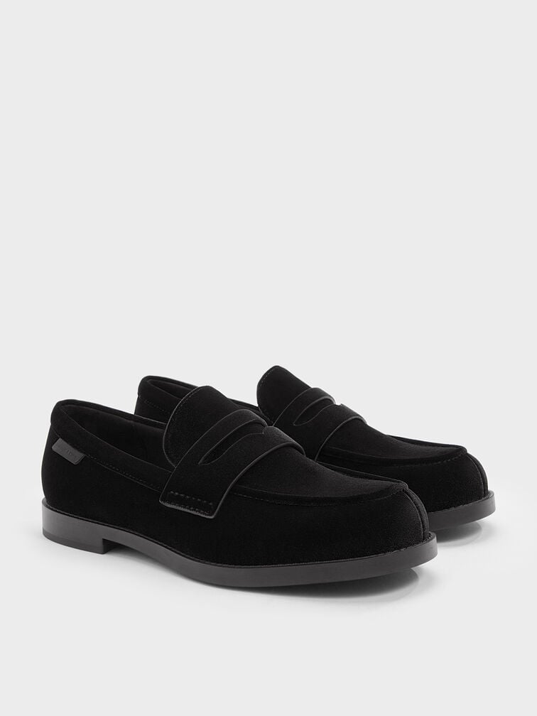 Arven Velvet Penny Loafers, Black Textured, hi-res