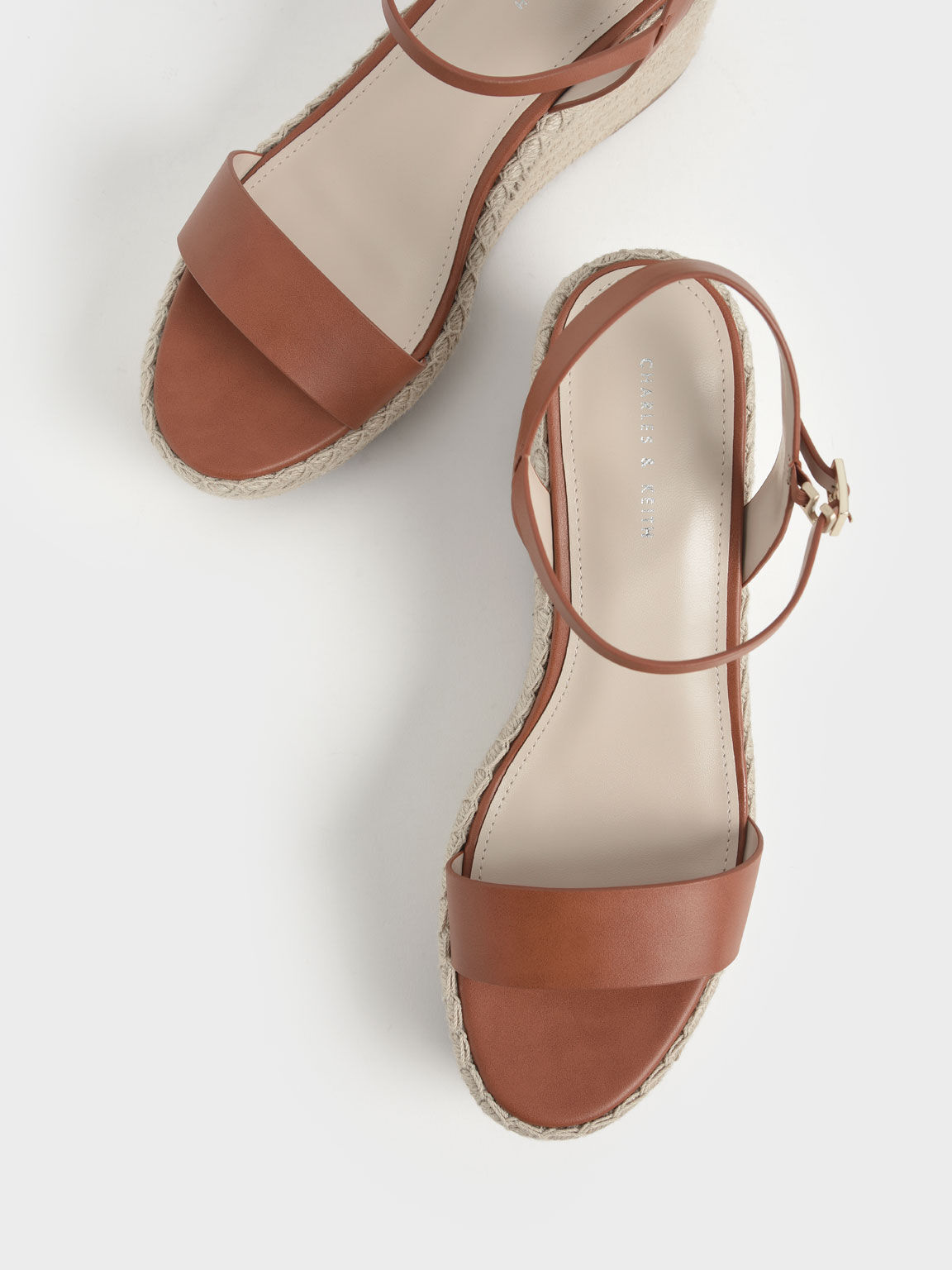 Cognac Ankle Strap Espadrille Wedges CHARLES KEITH International