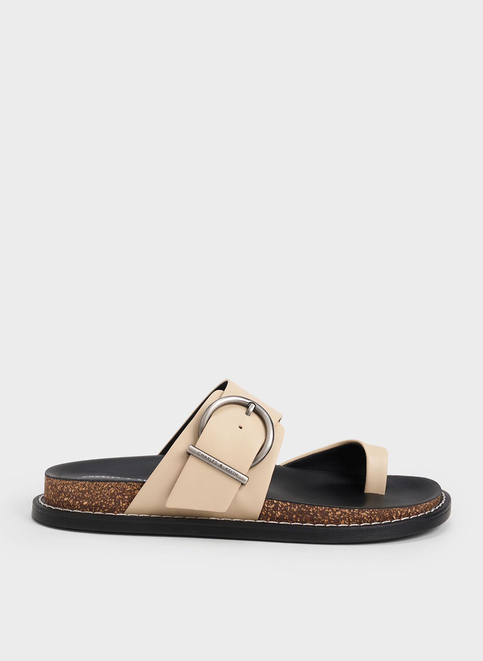 Sand Metallic Buckle Toe-Ring Sandals - CHARLES & KEITH US