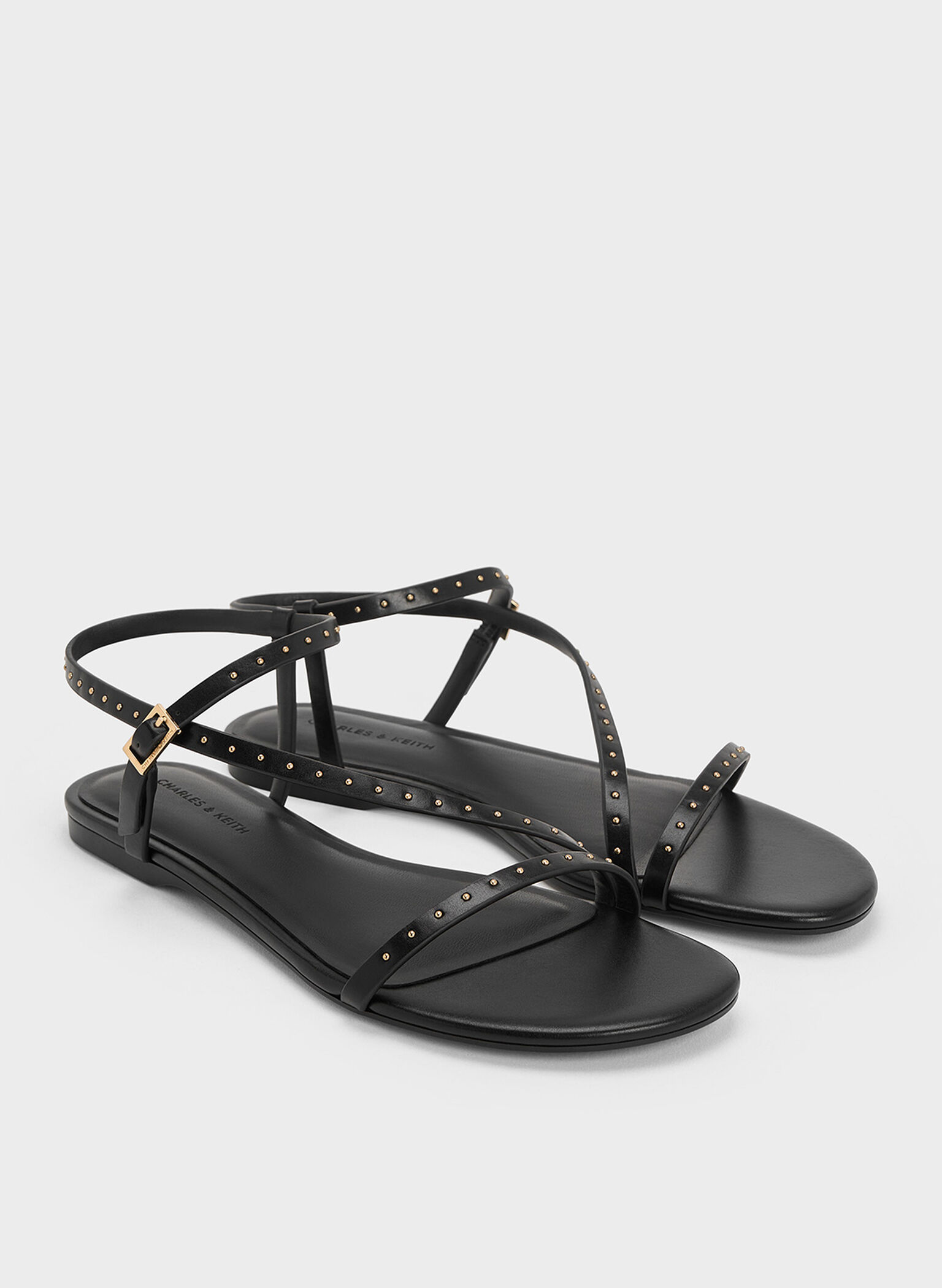 Sandalias tipo pulsera con tachuelas, Negro, hi-res