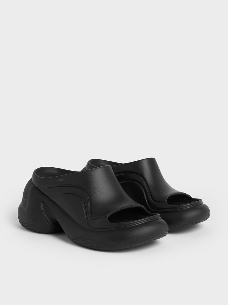 Eva Sculptural Platform Sandals, Black, hi-res