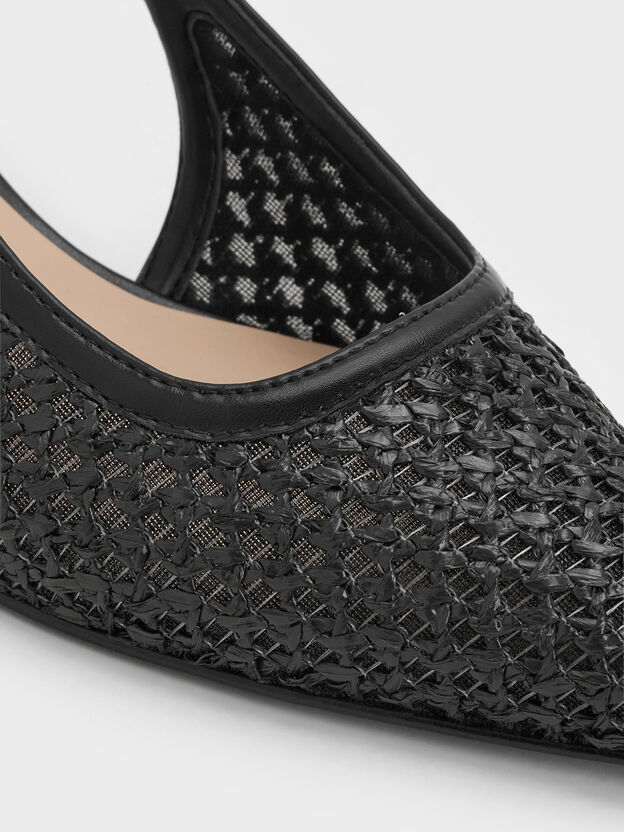 Zapatos de sal&oacute;n destalonados de rafia con tac&oacute;n esculpido, Negro texturizado, hi-res