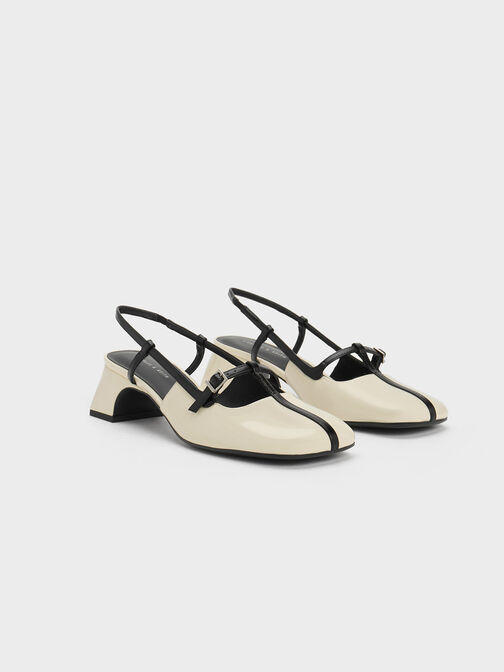 Two-Tone T-Bar Slingback Pumps, Chalk, hi-res