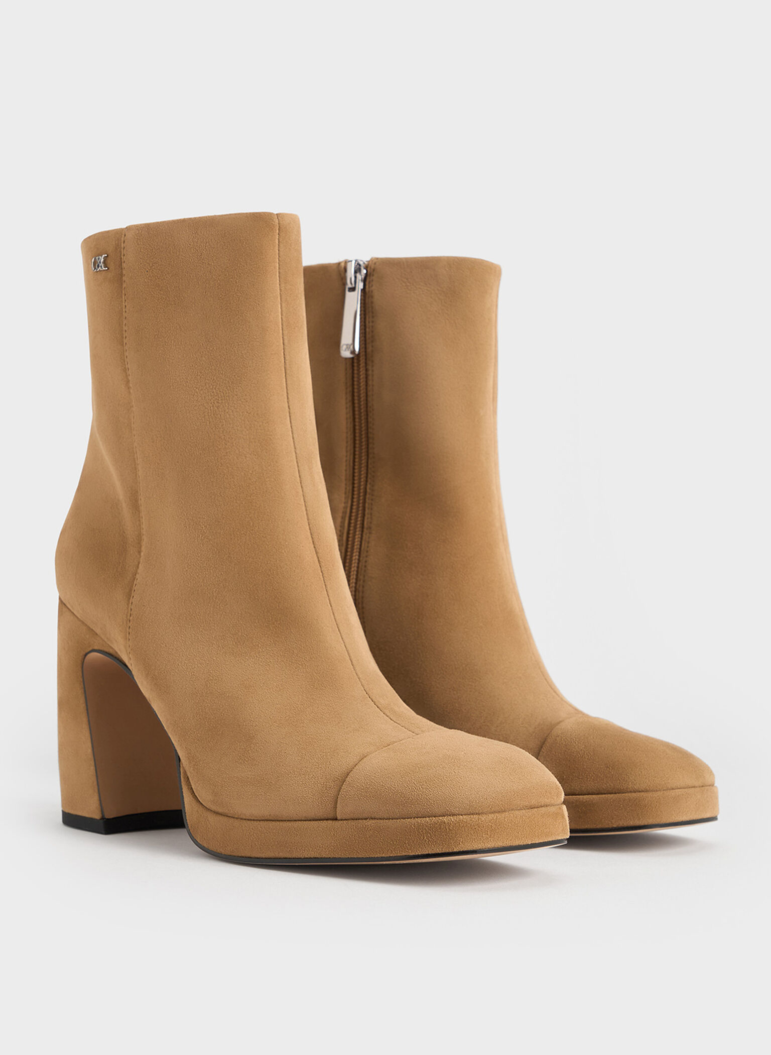 Botines Jyll de ante con tacón escultural, Caramelo, hi-res