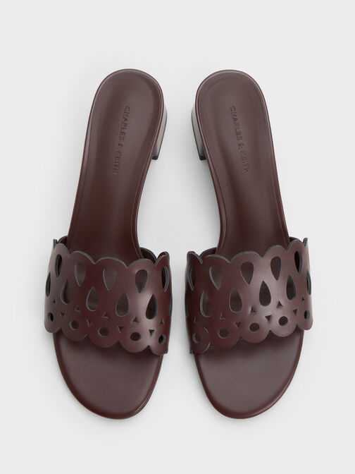 Cut-Out Block-Heel Mules, Maroon, hi-res