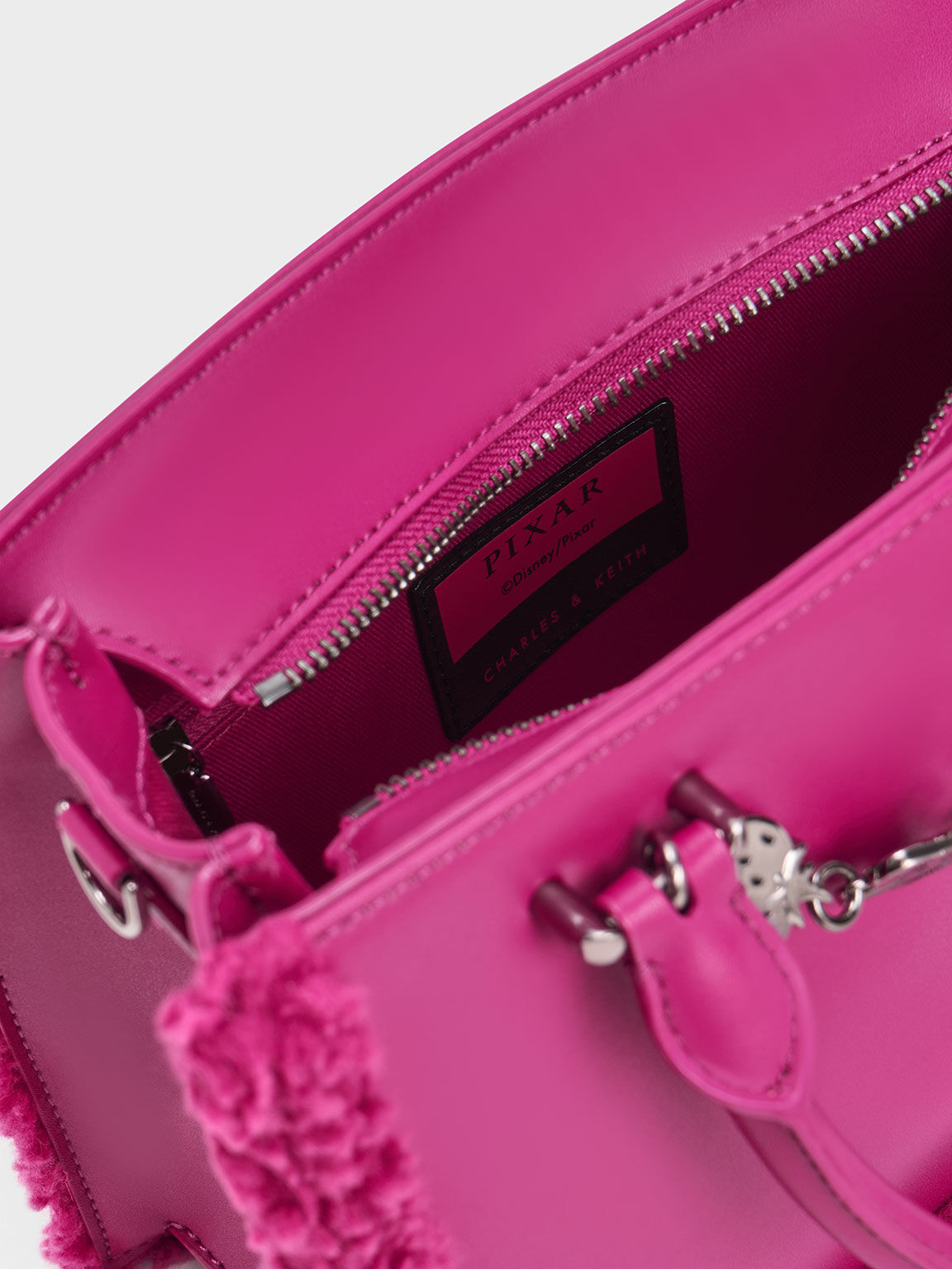 Lotso Fur-Trim Tote Bag, Fuchsia, hi-res