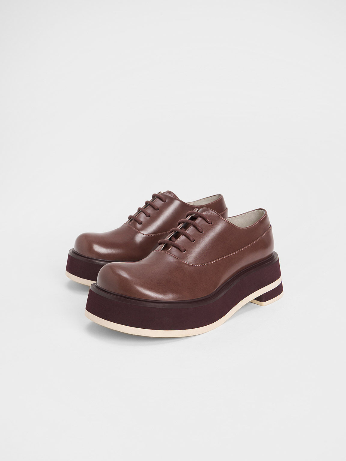 Striped Platform Oxfords, Maroon, hi-res