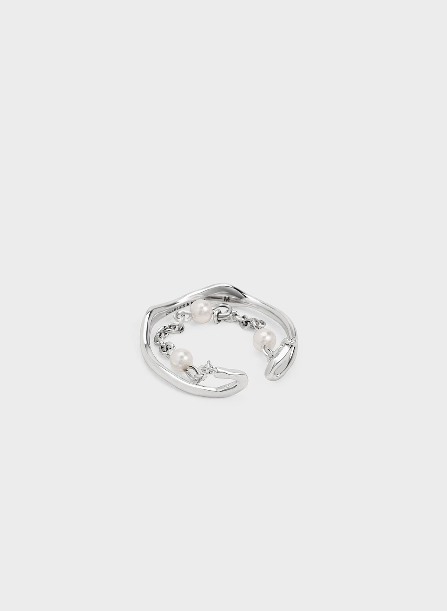 Corrine Pearl Chain-Link Double Ring, Silver, hi-res