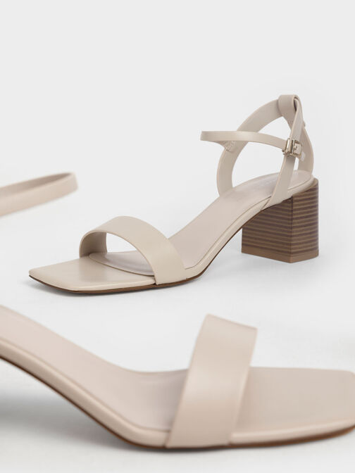 Ankle Strap Stacked Heel Sandals, Chalk, hi-res