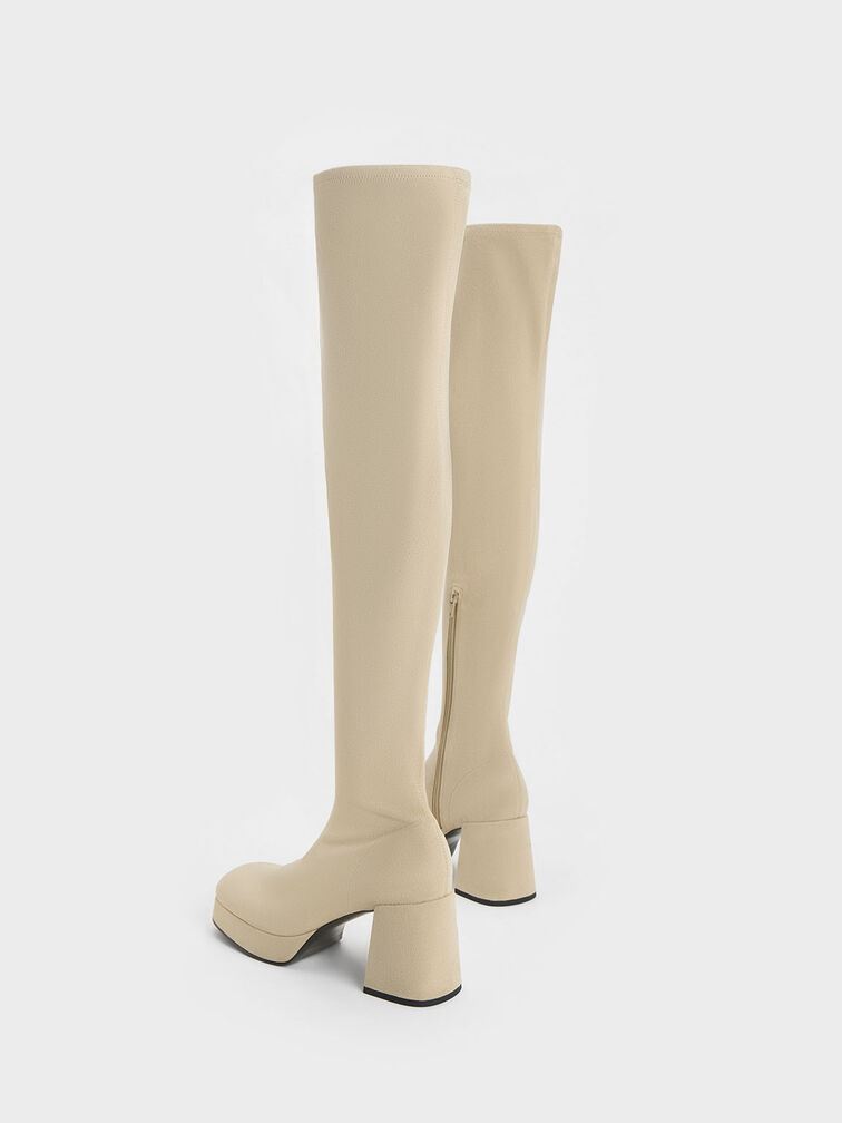 Evie Textured Platform Thigh-High Boots, Beige, hi-res