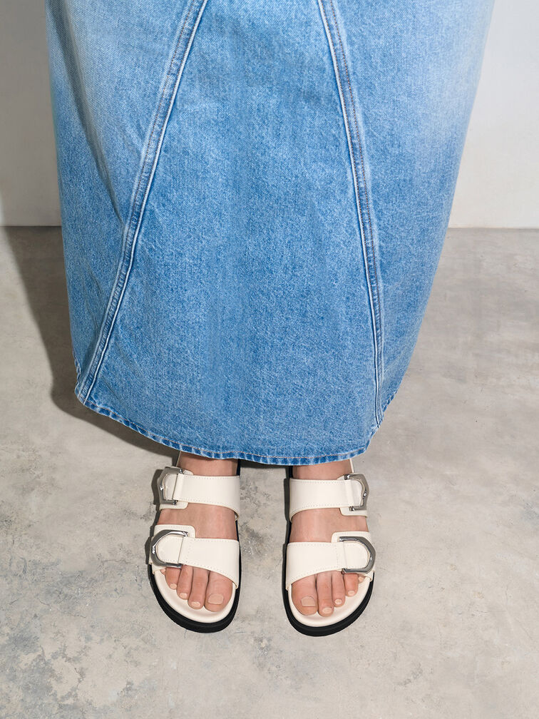 Sandalias de cuero con hebilla Gabine, Blanco tiza, hi-res