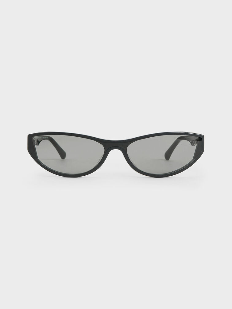 Black Recycled Acetate Angular Shield Sunglasses - CHARLES & KEITH CA