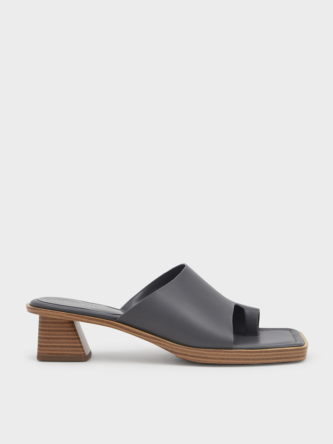 Toe Ring Stacked Heel Sandals, Dark Grey, hi-res