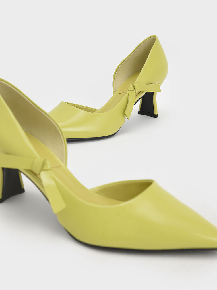 Patent Leather Bow-Tie Half D'Orsay Pumps, Mustard, hi-res