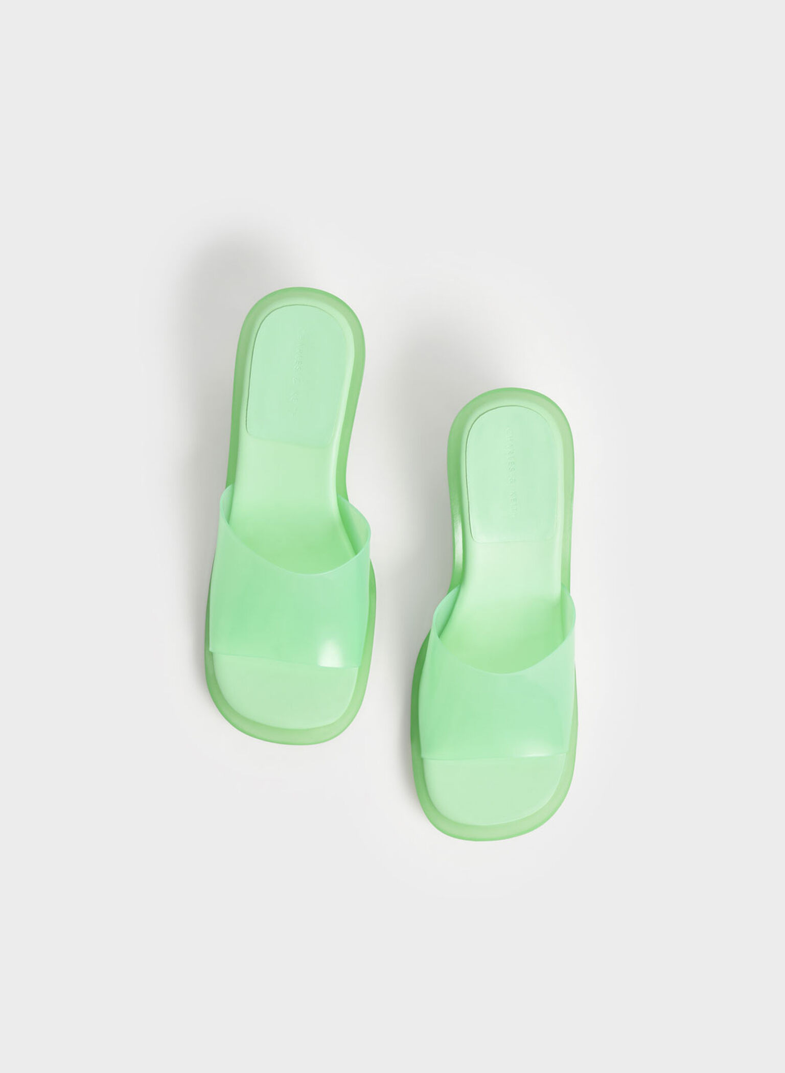 Madison Clear Sculptural Heel Mules, Green, hi-res