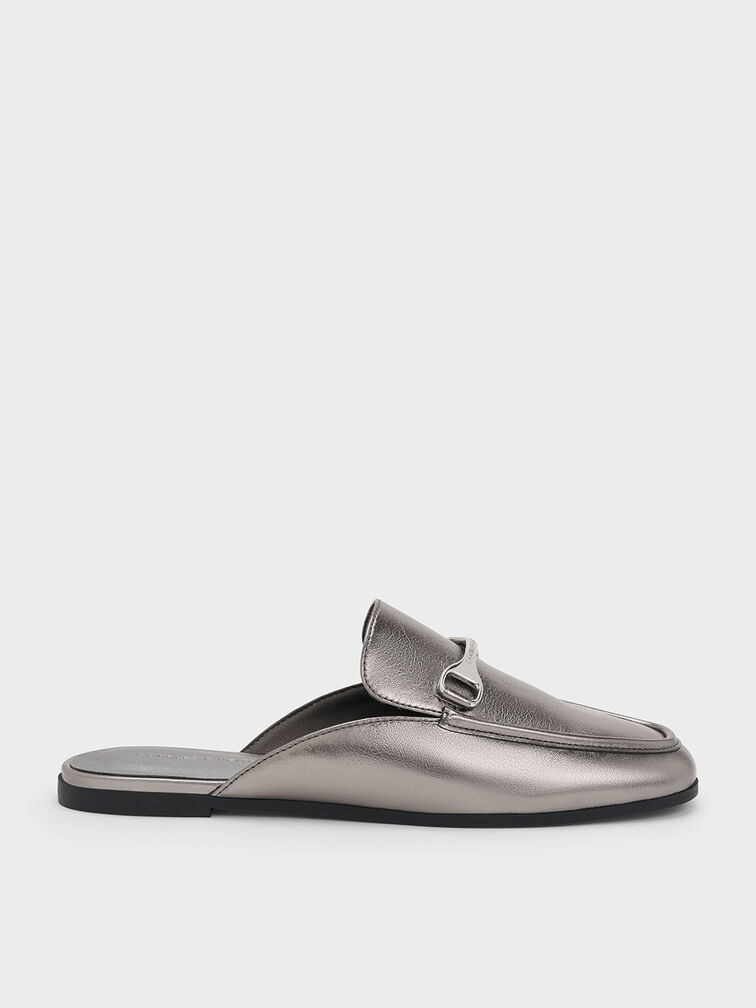 Leslie Metallic Mules, Pewter, hi-res