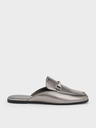 Leslie Metallic Mules, Pewter, hi-res