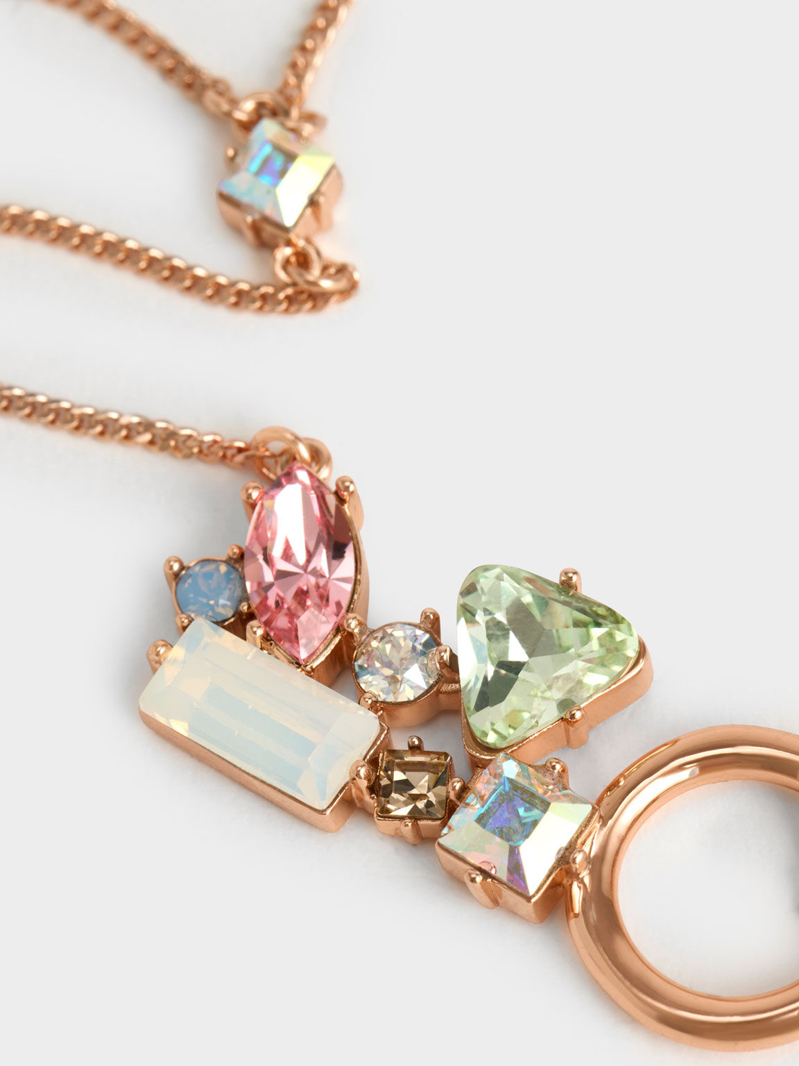 Crystal-Embellished Double Chain Necklace, Rose Gold, hi-res