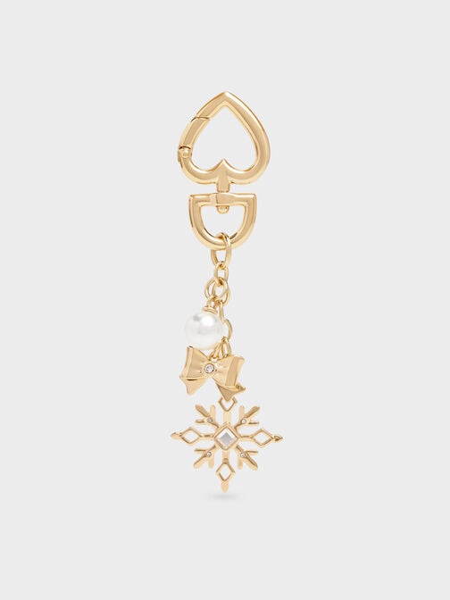 Arrietty Crystal & Pearl Snowflake Charm, Gold, hi-res