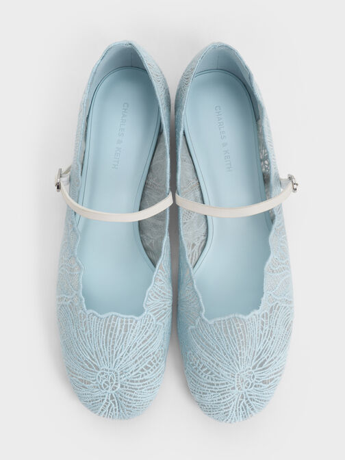 Crochet Floral Mary Jane Flats, Blue, hi-res