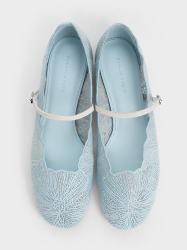 Crochet Floral Mary Jane Flats, Blue, hi-res