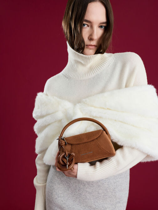 Girls' Nelly Recycled Suede & Corduroy Top Handle Bag, Brown, hi-res