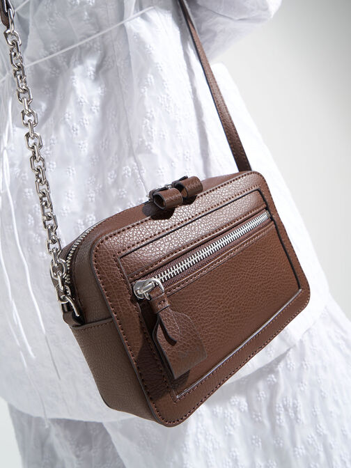 mouggan Collection: Two-Way Zip Box Bag, Dark Brown, hi-res