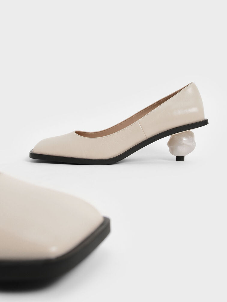 Sculptural Heel Pumps (Kid Leather), Beige, hi-res