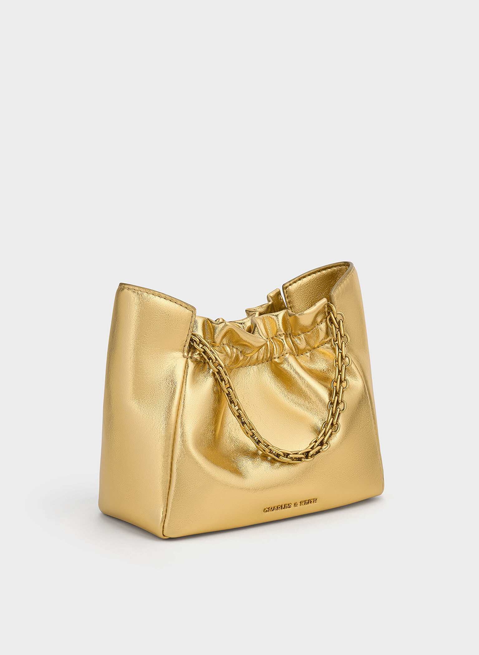 Brigette Ruched Metallic Chain-Handle Shoulder Bag, Gold, hi-res
