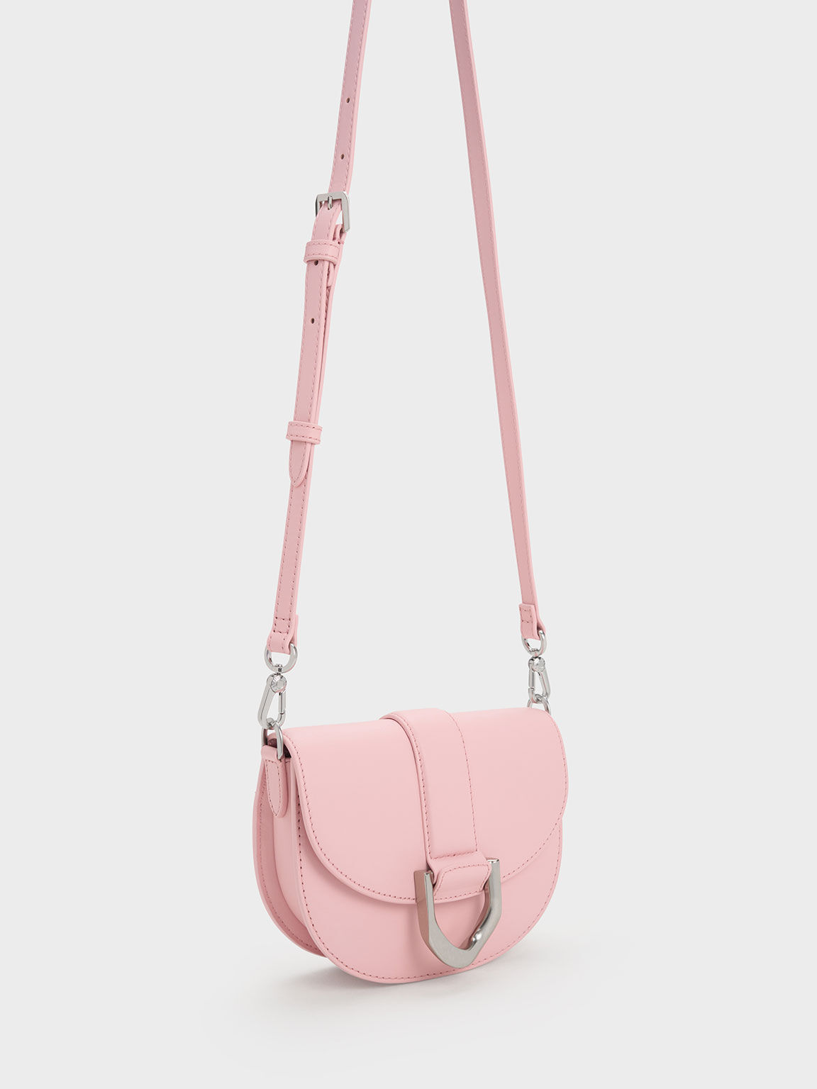 Pink Mini Gabine Leather Saddle Bag - CHARLES & KEITH PA