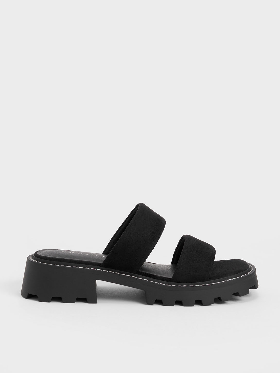 Padded Double Strap Sliders, Black, hi-res