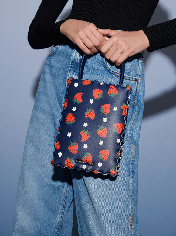 Rowan Beaded Strawberry-Print Tote Bag, Navy, hi-res