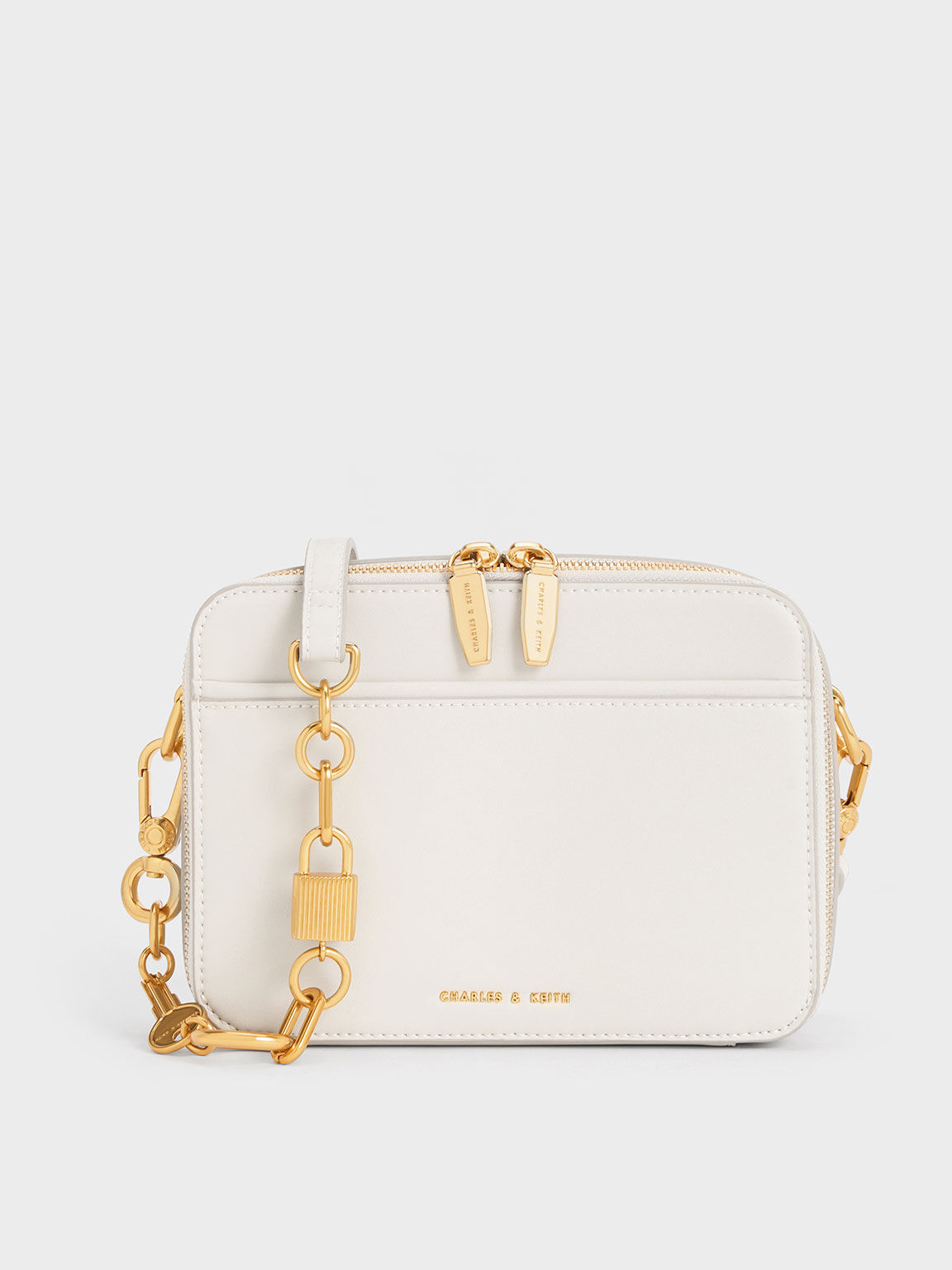 Lock & Key Chain Handle Bag - Cream