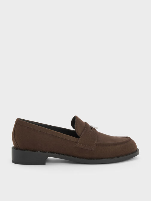 Griselda Faux Suede Loafers, Dark Brown Textured, hi-res