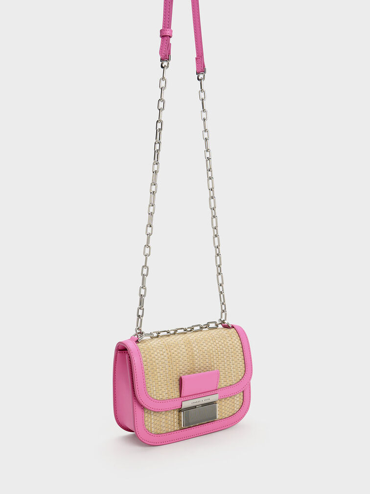 Charlot Raffia Chain Strap Bag, Pink, hi-res