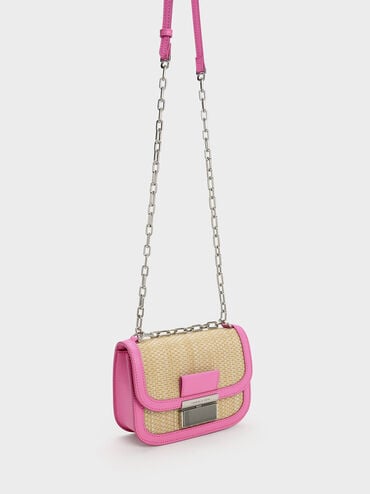 Charlot Raffia Chain Strap Bag, Pink, hi-res