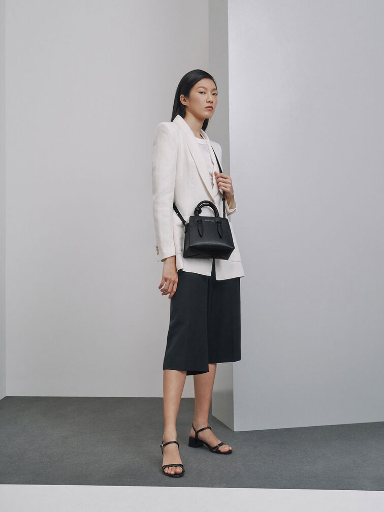 Double Top Handle Structured Bag, Black, hi-res