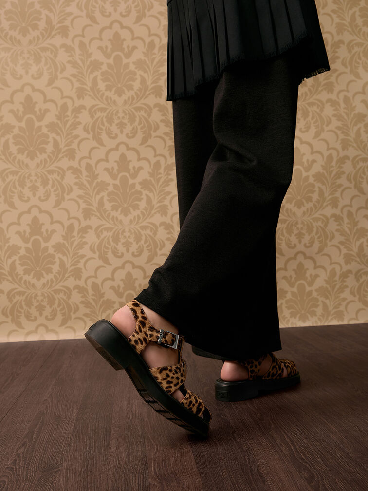 Sandalias tipo pescador texturizadas con estampado de leopardo, Multicolor, hi-res