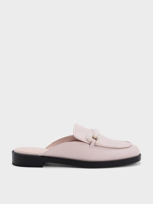 Beaded Accent Loafer Mules, Blush, hi-res