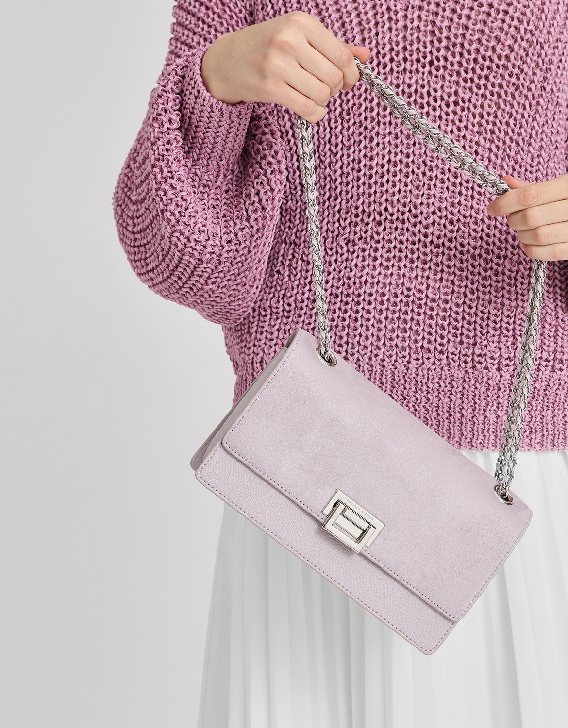 charles and keith textured chain handle bag