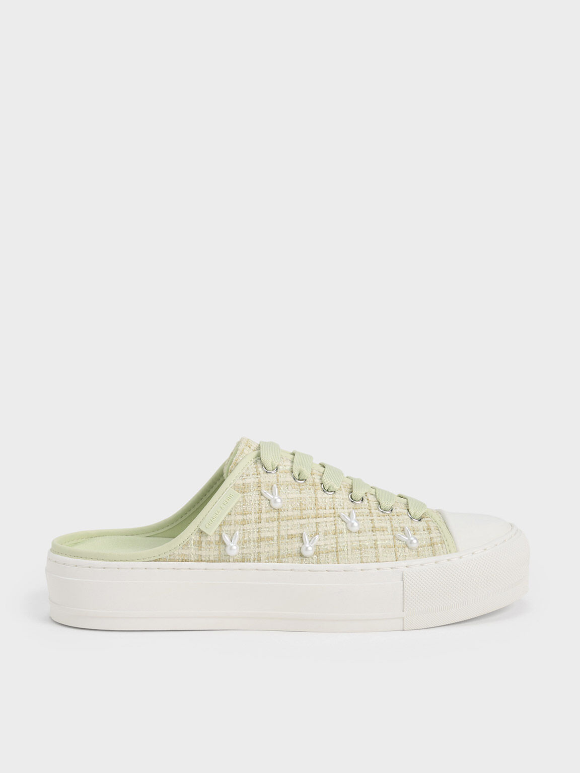 Bunny Tweed Slip-On Sneakers, Green, hi-res