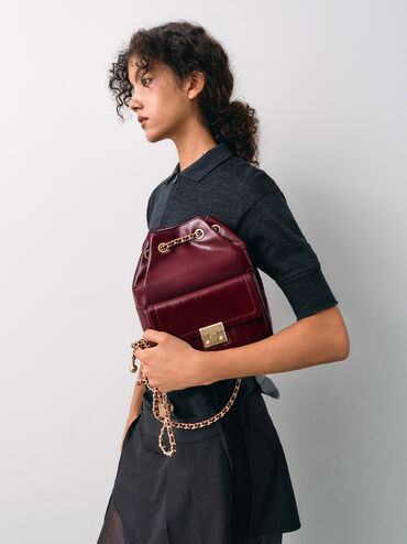 Donna Crinkle-Effect Backpack, Burgundy, hi-res