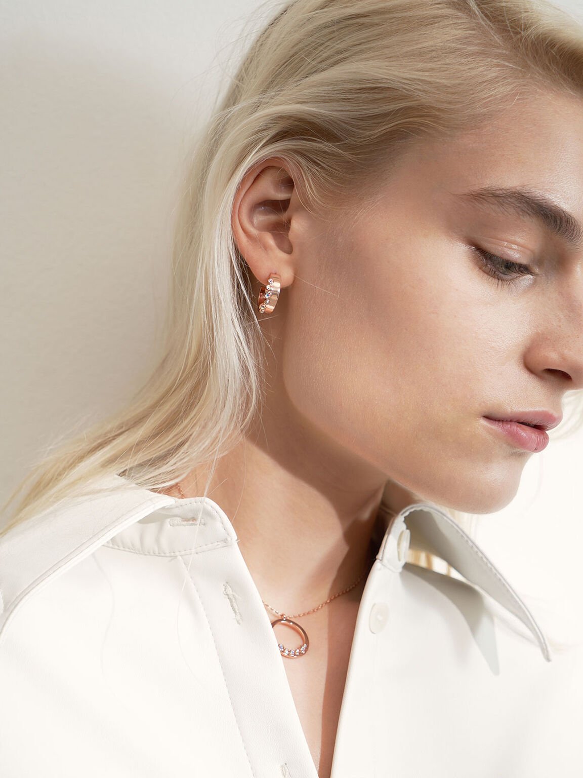 Swarovski® Crystal Studded Hoop Earrings, Rose Gold, hi-res