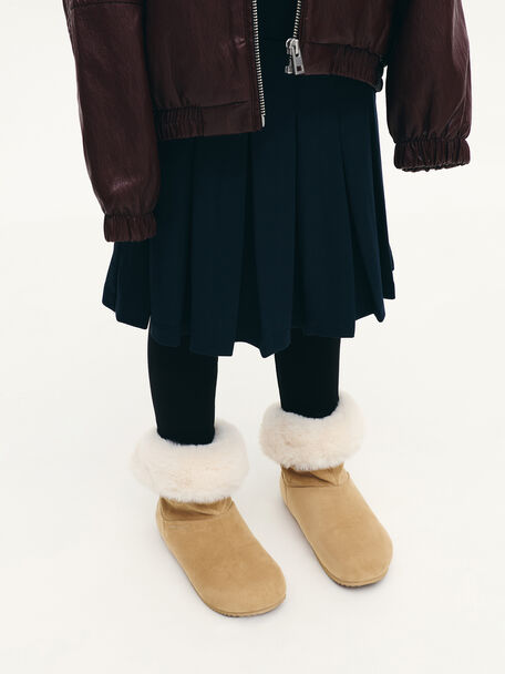 Girls' Faux Suede & Faux Fur Ankle Boots, Sand, hi-res