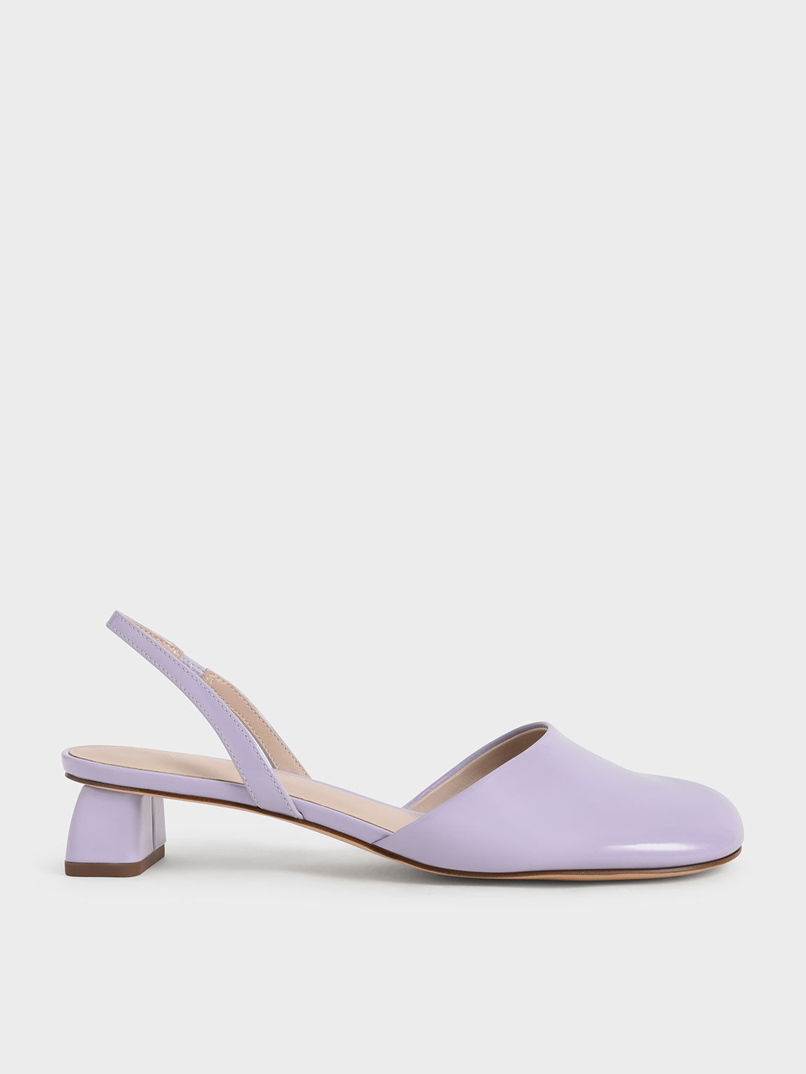 Patent Round Toe Slingback Pumps Lilac