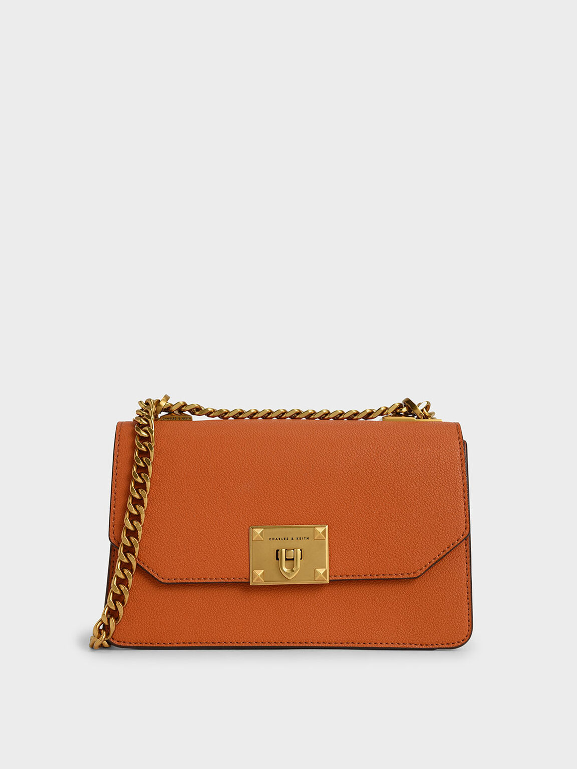 Metallic Push-Lock Crossbody Bag, Orange, hi-res