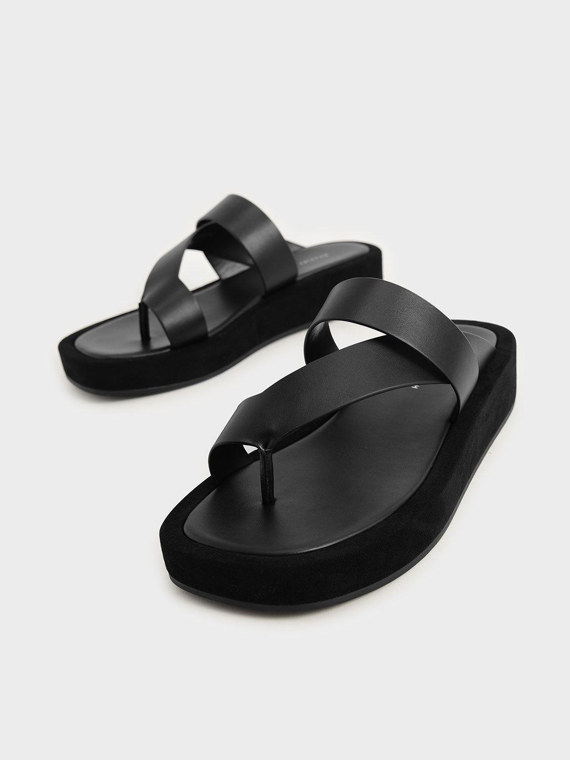 Black Toe-Loop Platform Sandals - CHARLES & KEITH International
