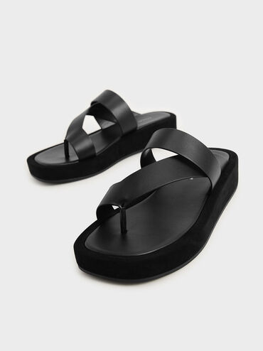 Toe-Loop Platform Sandals, Black, hi-res