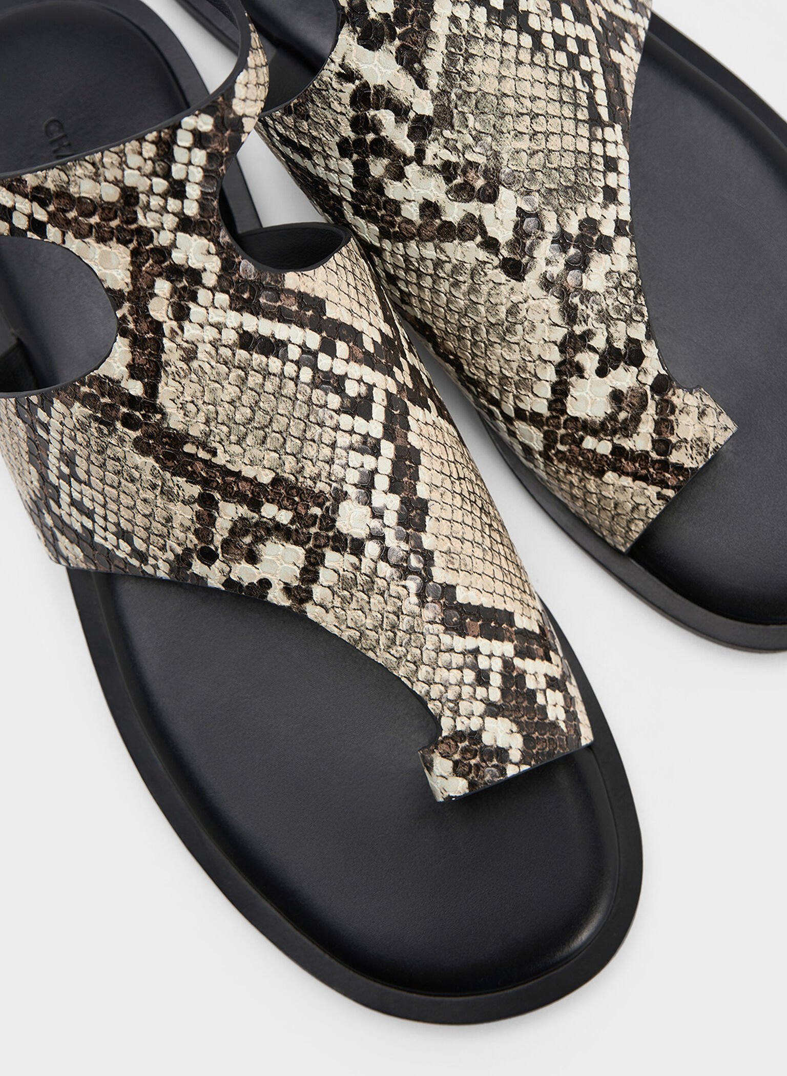 Sandalias tobilleras con anillo en el dedo y estampado de serpiente, Animal print natural, hi-res