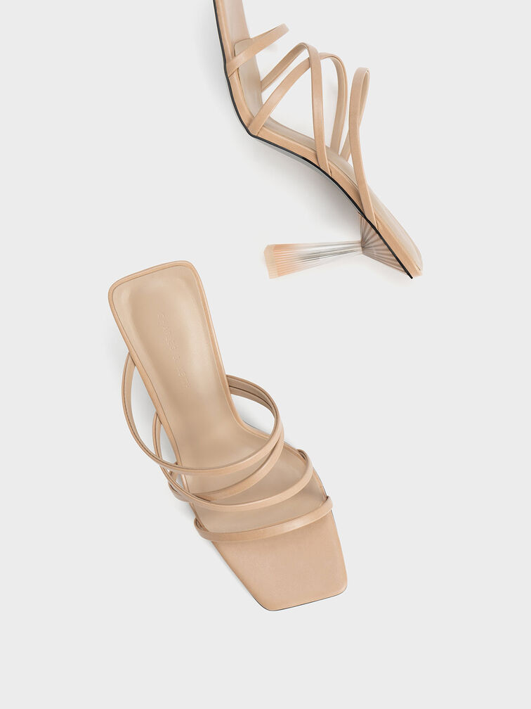 Transparent Heel Strappy Mules, Nude, hi-res